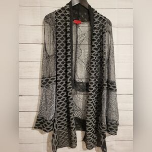 Women's Gray Patchwork Short Sleeve Open Front Cardigan Large Goth, Fairy